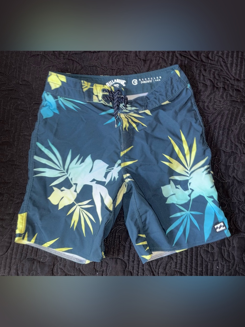 Billabong Kids Navy Blue Swim Shorts with Yellow & Teal Tropical Print Size 23